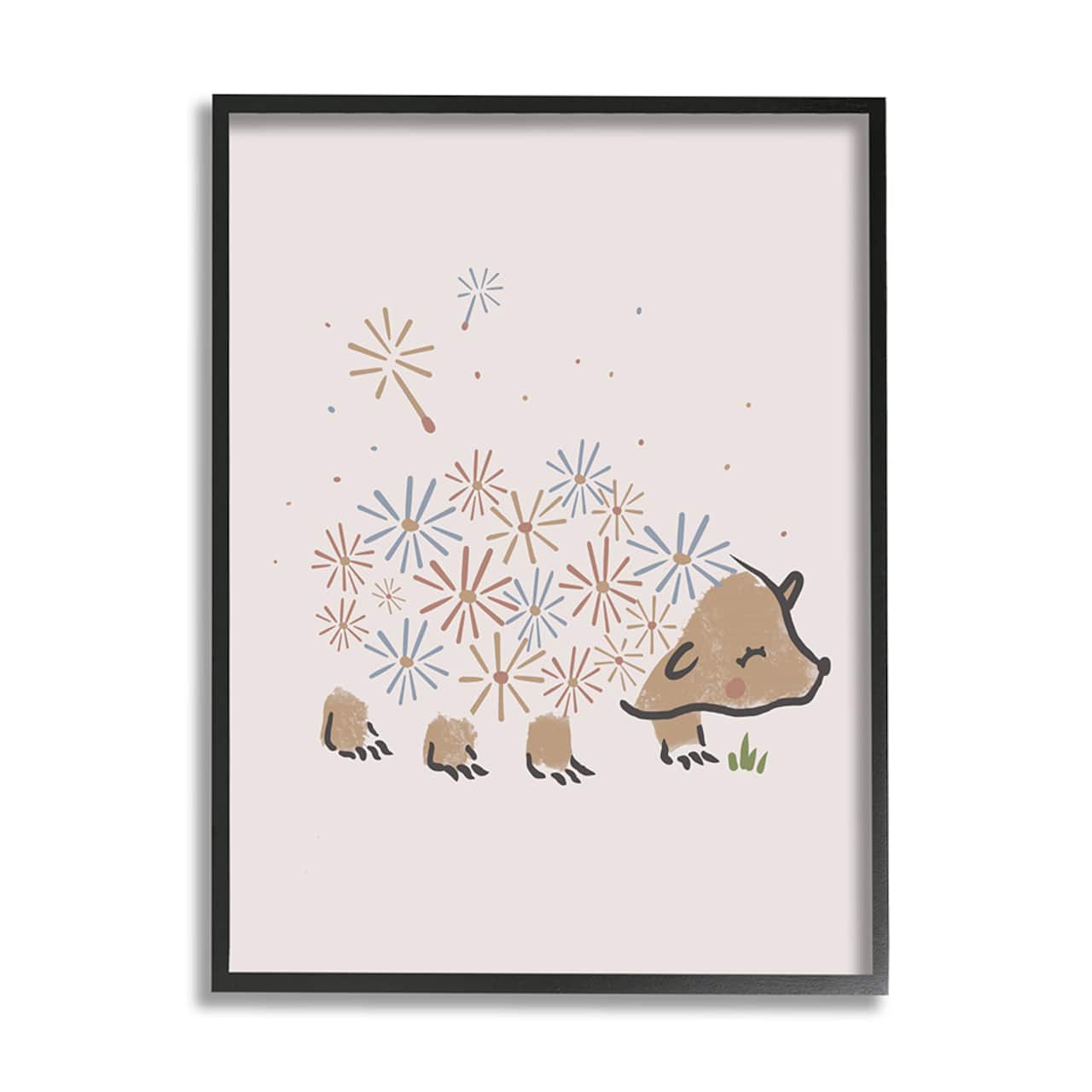 Stupell Industries Dandelion Flower Hedgehog Wall Art in Black Frame